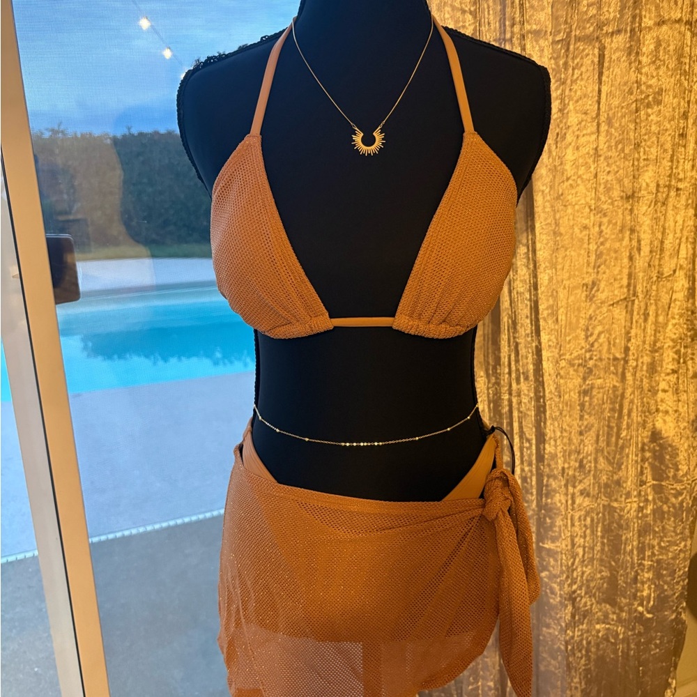 Shade & Shore Tan Mesh Triangle Bikini Top